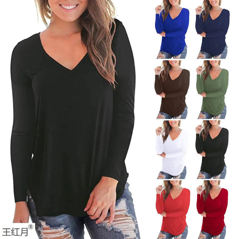 Women Long Sleeve V-neck T-shirt