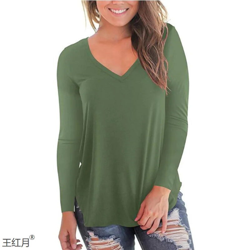 Women Long Sleeve V-neck T-shirt