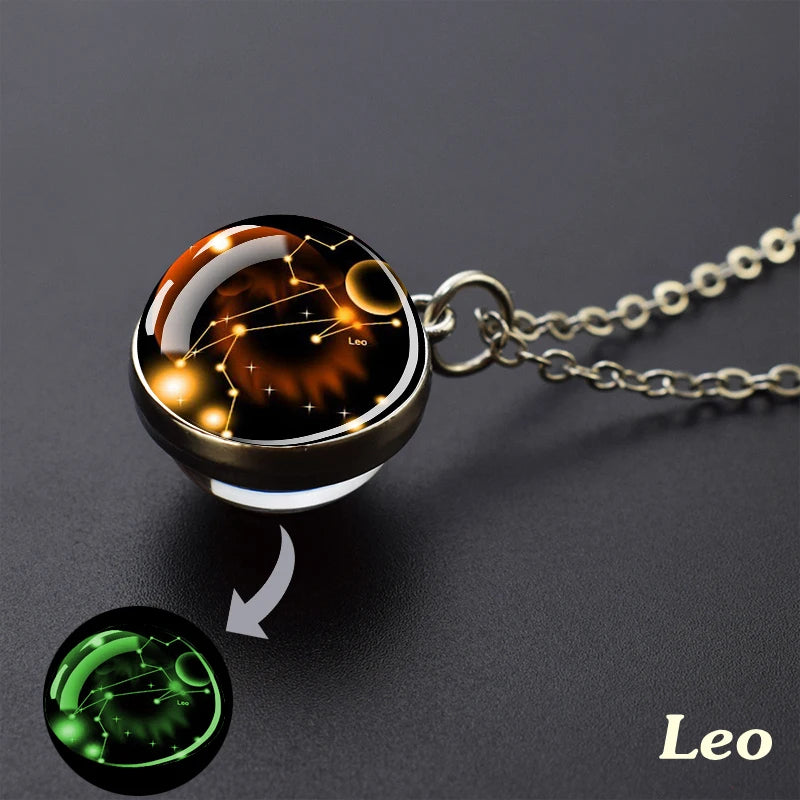 Luminous Zodiac Glass Ball Pendant Necklace