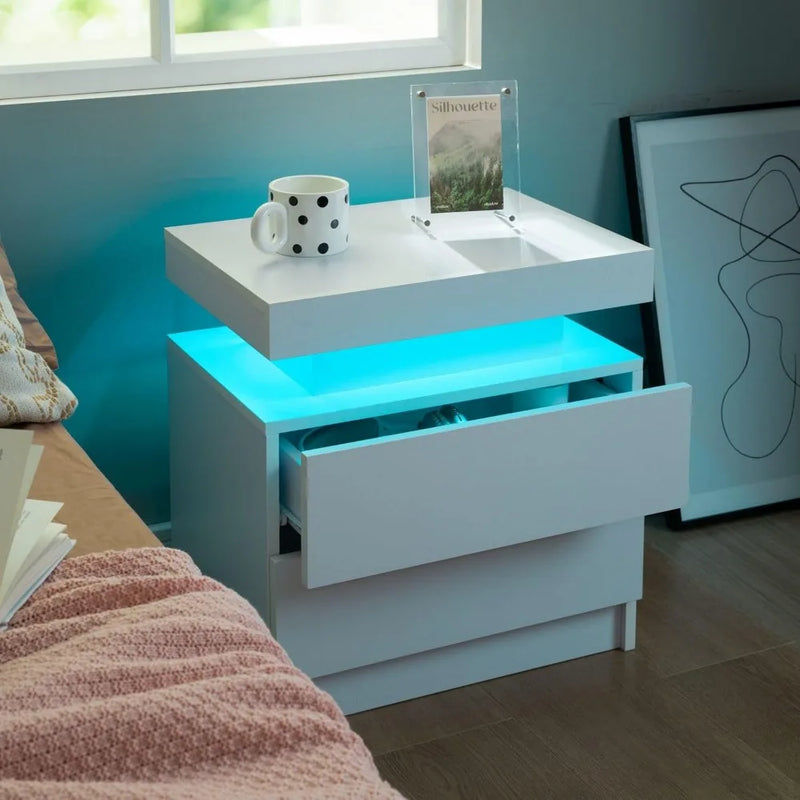 LED Bedside with Drawers Table