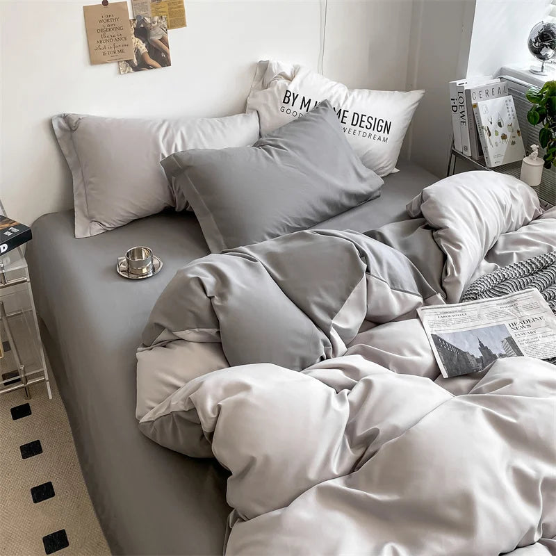 Gray 100% Cotton Duvet Cover Set