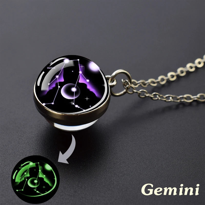 Luminous Zodiac Glass Ball Pendant Necklace