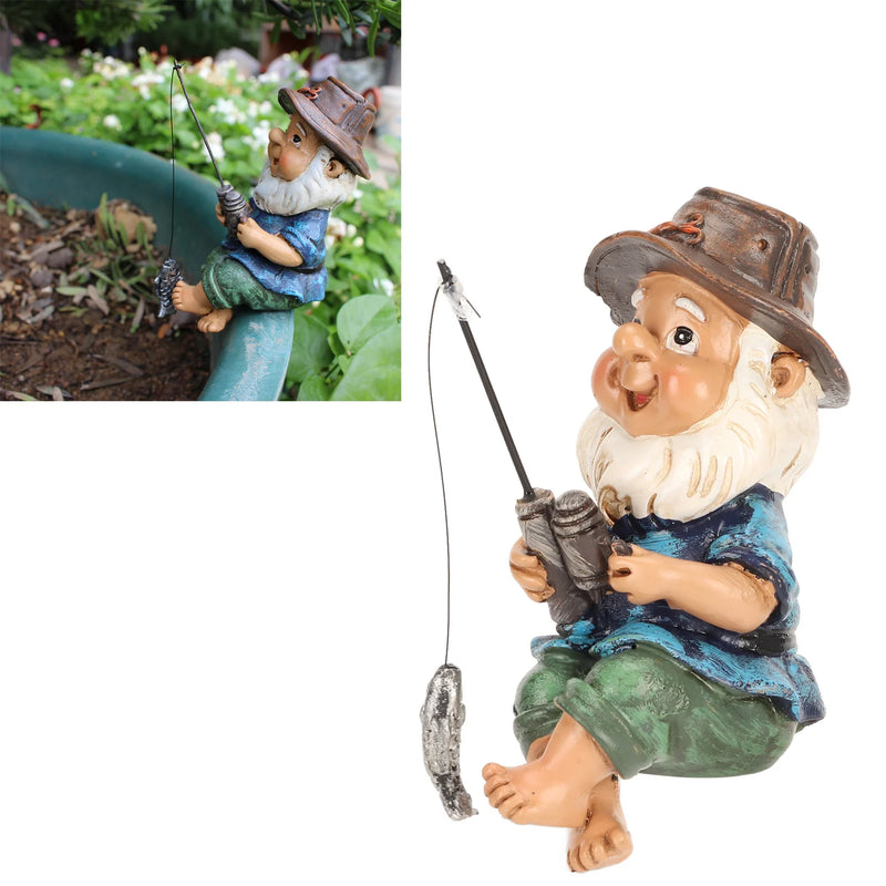 Fishing Gnome Sitter Funny Statue