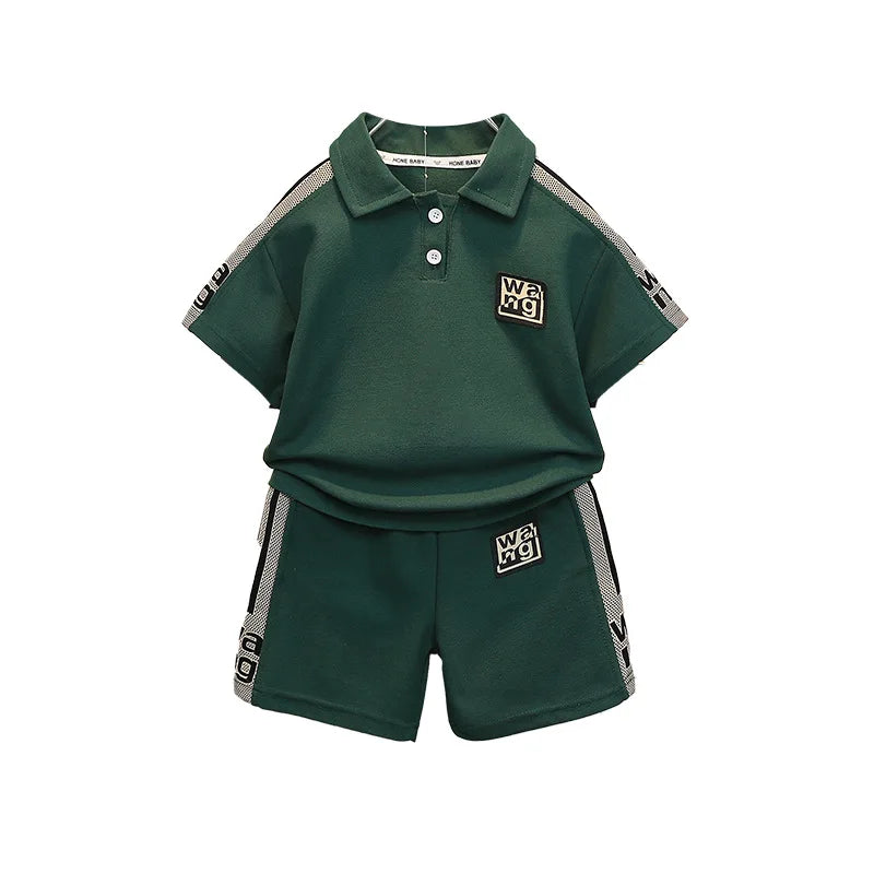 Kids Letter Print Polo T-shirt Short Set