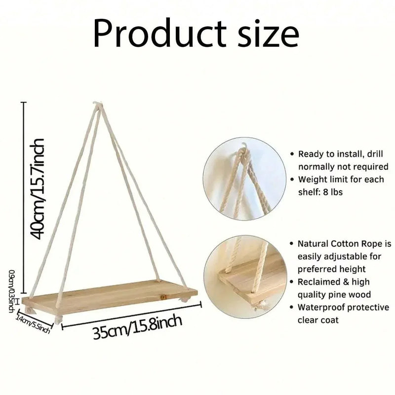 Wooden Swing Hanging Wall Shelve