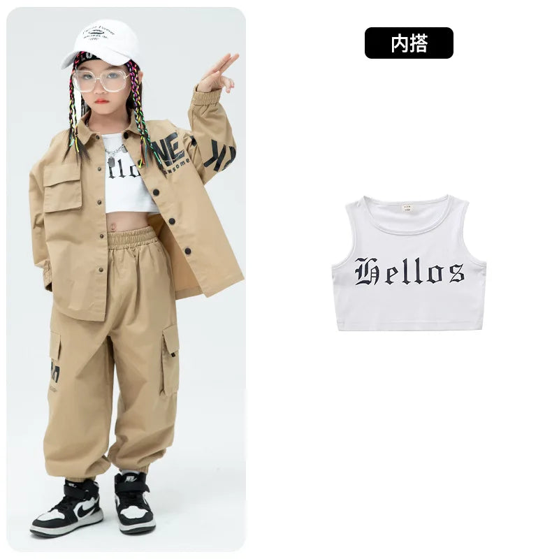 Kid Hip Hop Khaki Shirt Jacket Set