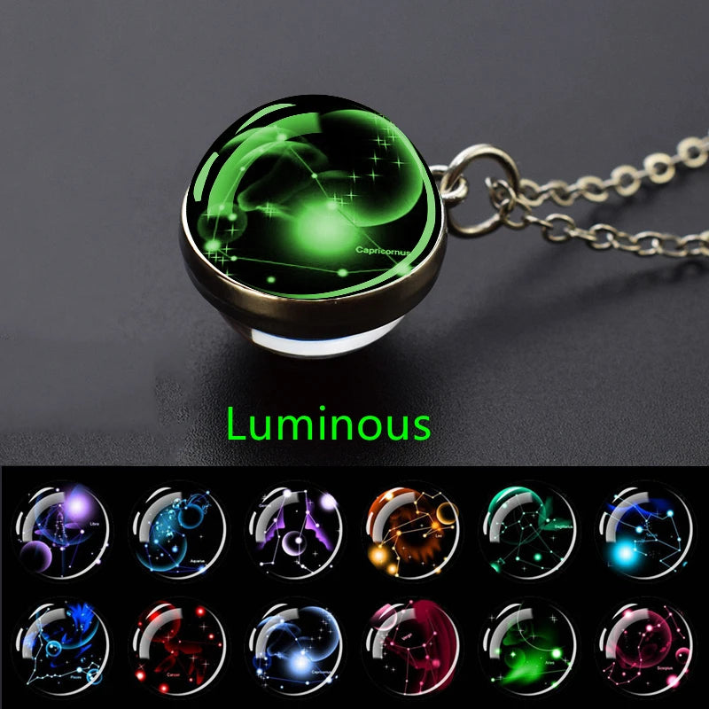 Luminous Zodiac Glass Ball Pendant Necklace