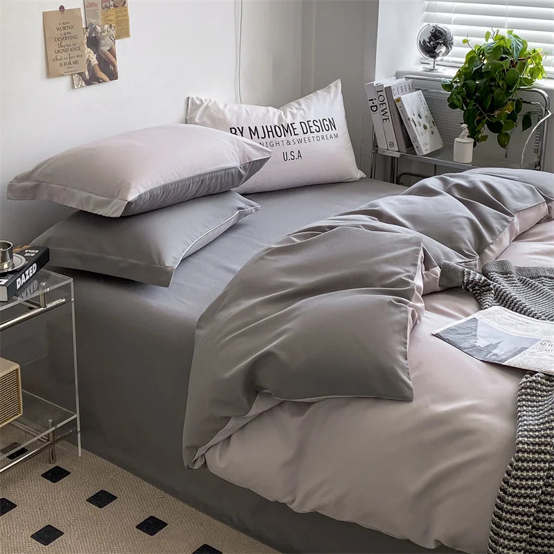 Gray 100% Cotton Duvet Cover Set