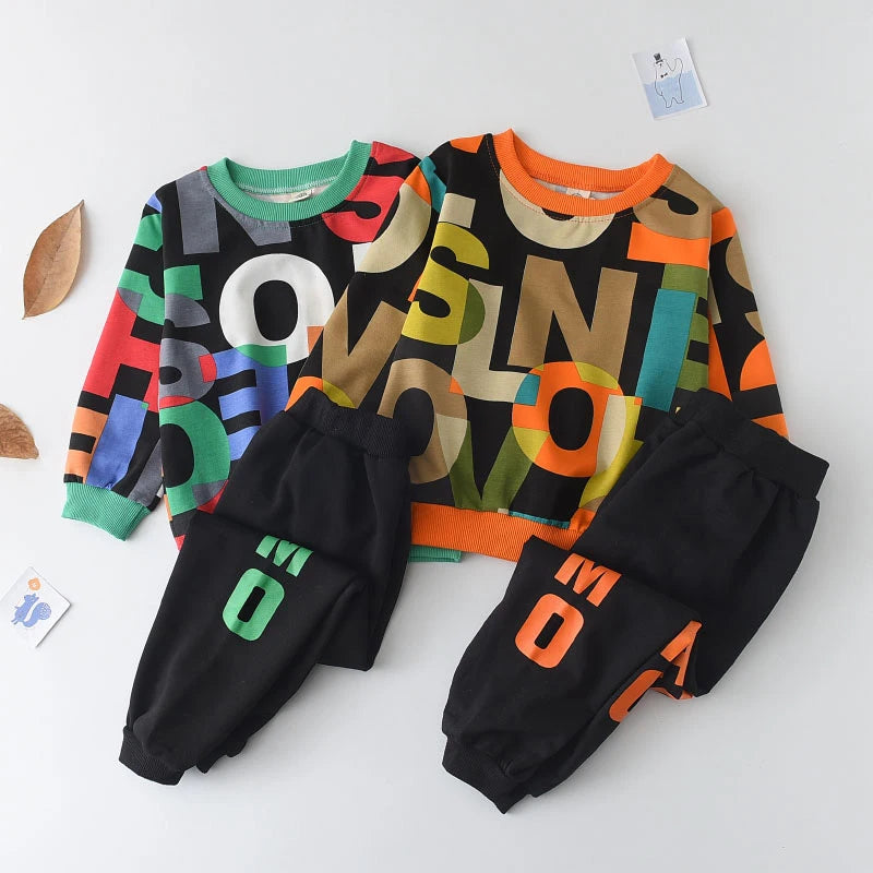 Boys Print Sweatshirt Pants Suit