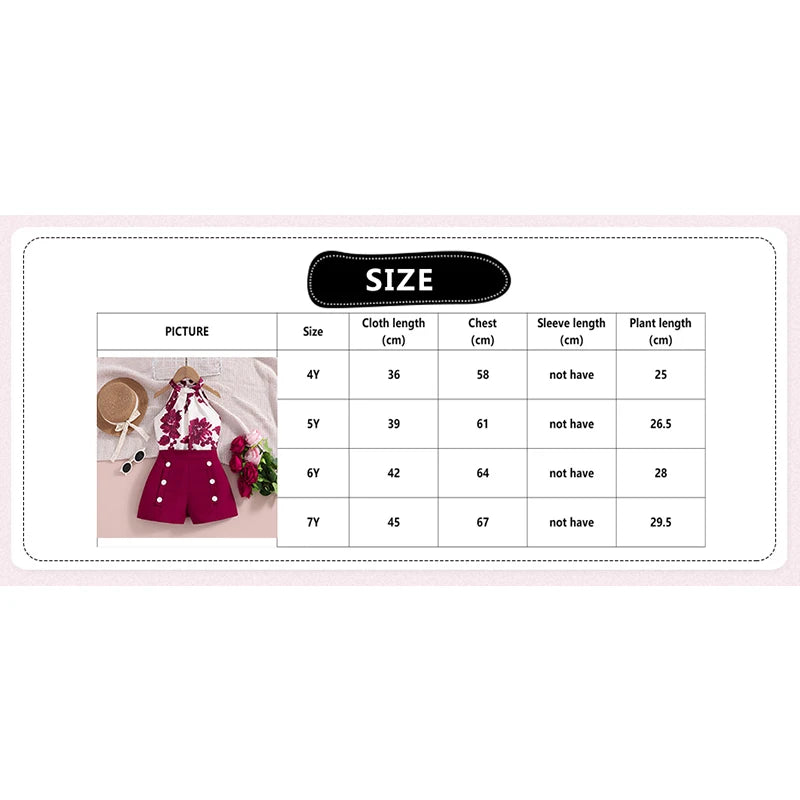 Little Girls Hanging Neck Print Top Suit