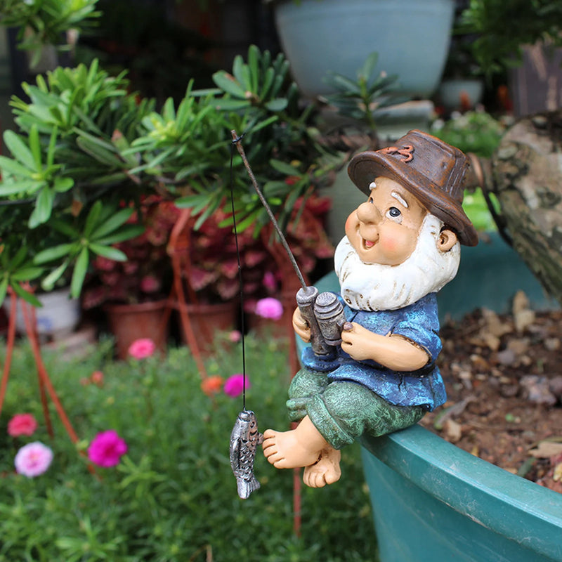 Fishing Gnome Sitter Funny Statue