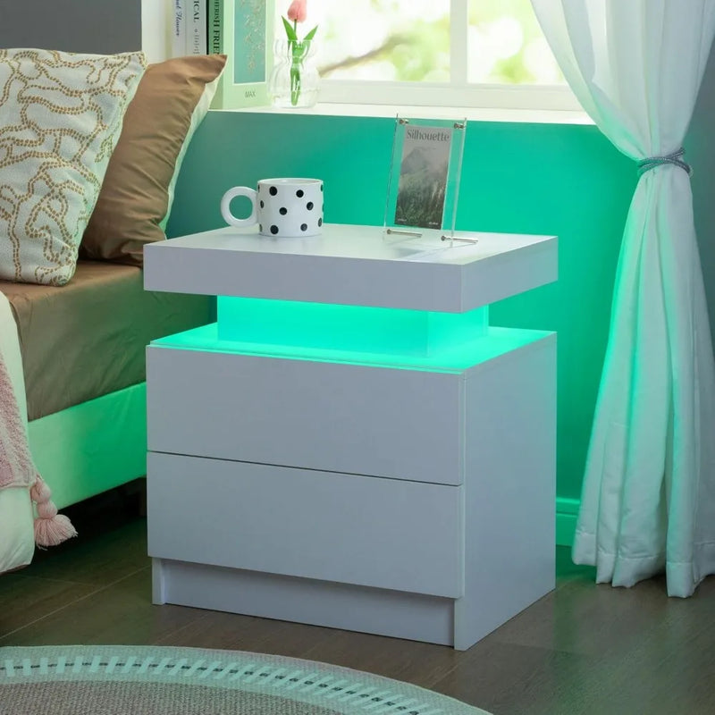 LED Bedside with Drawers Table