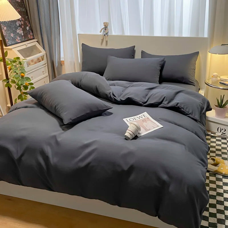 Gray 100% Cotton Duvet Cover Set