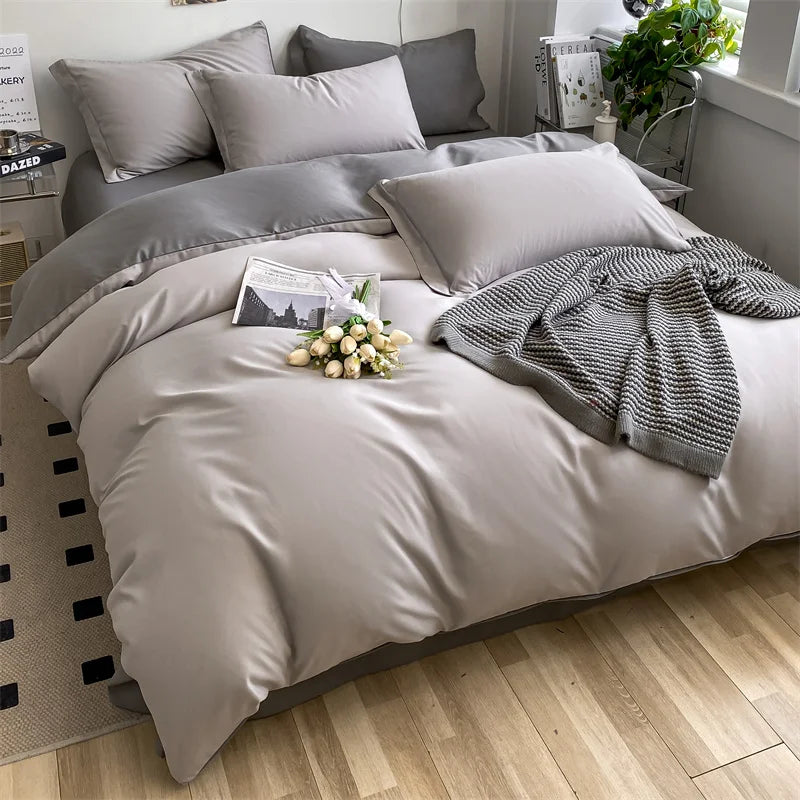 Gray 100% Cotton Duvet Cover Set