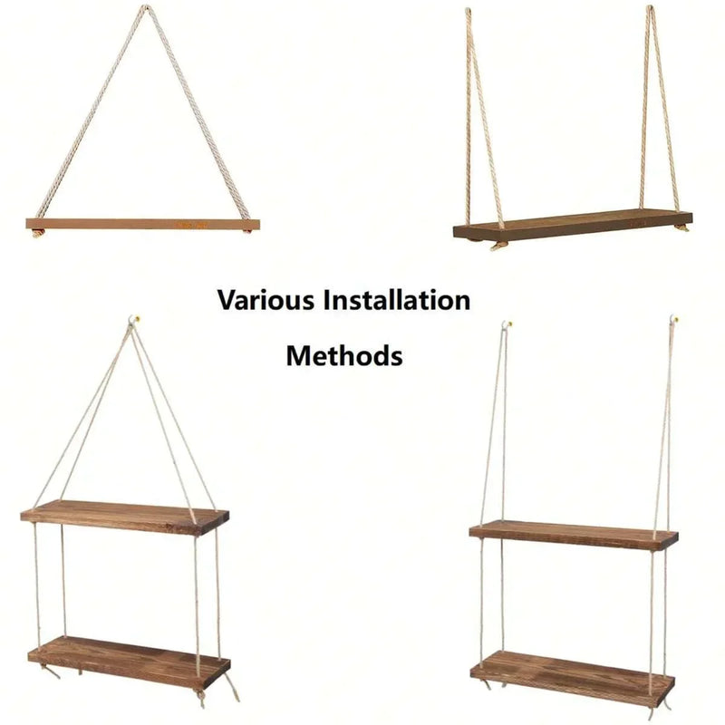 Wooden Swing Hanging Wall Shelve