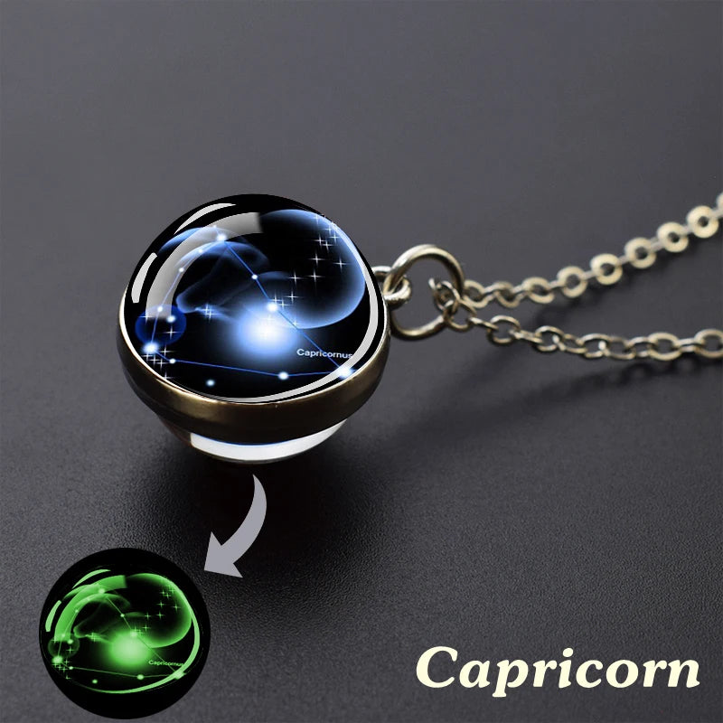 Luminous Zodiac Glass Ball Pendant Necklace