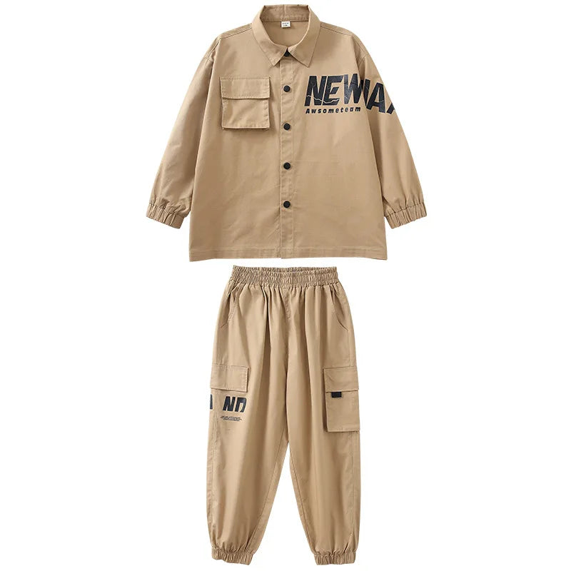 Kid Hip Hop Khaki Shirt Jacket Set