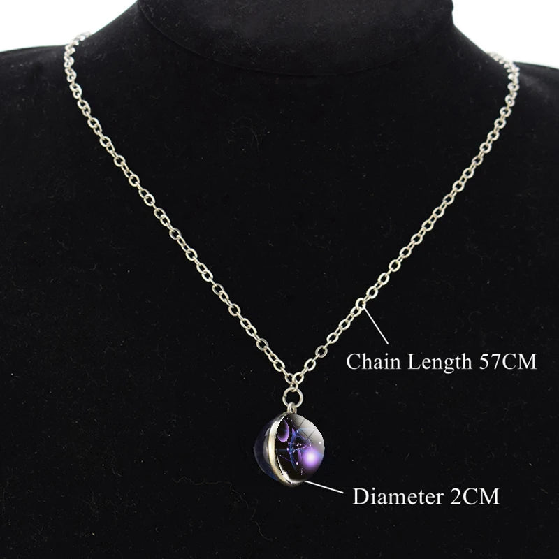 Luminous Zodiac Glass Ball Pendant Necklace