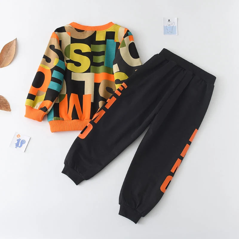 Boys Print Sweatshirt Pants Suit