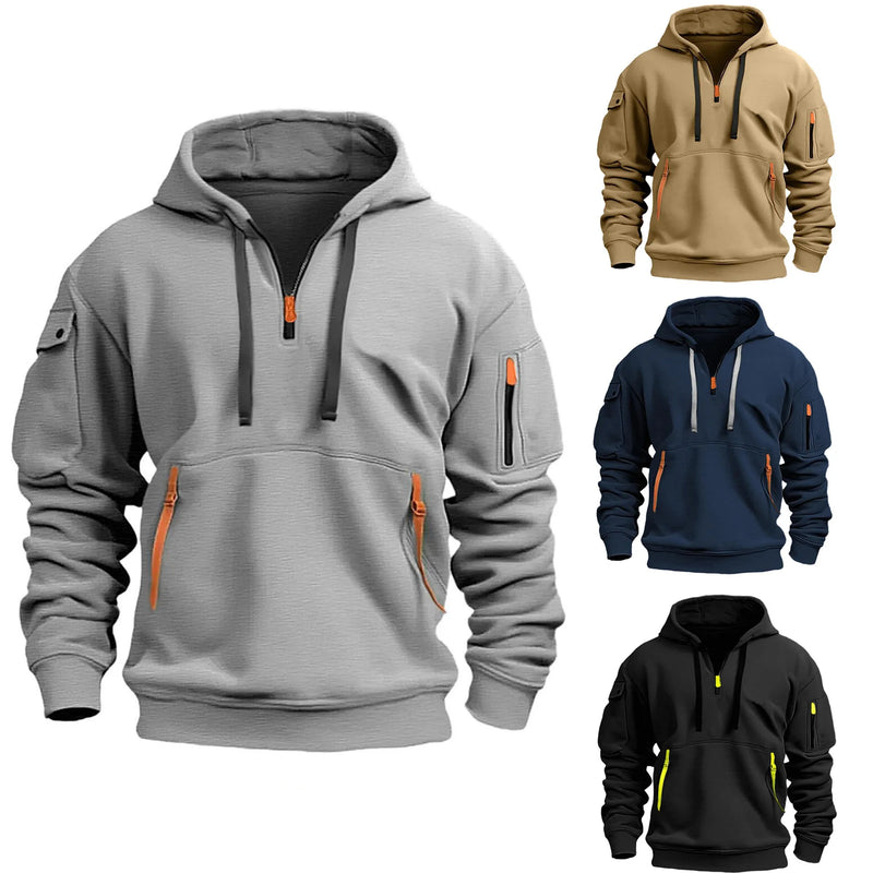 Multi Pocket Zipper Fleece Hooded Shirt