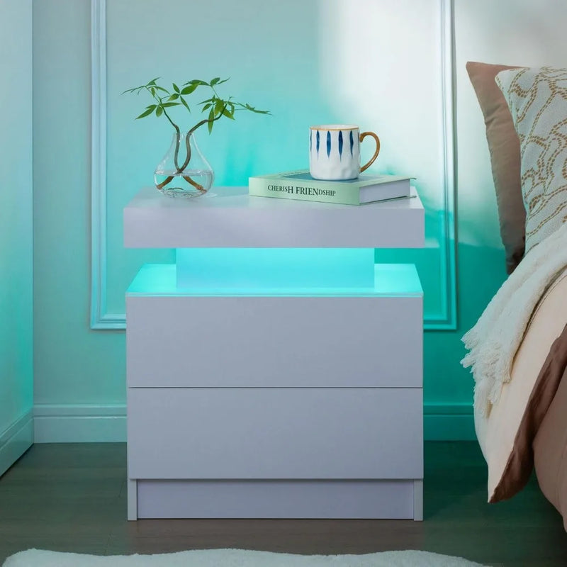 LED Bedside with Drawers Table