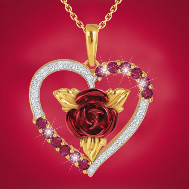 Heart Shaped Rose Pendant Necklace