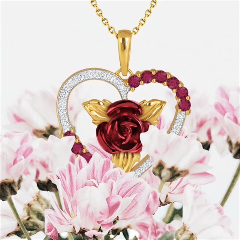 Heart Shaped Rose Pendant Necklace