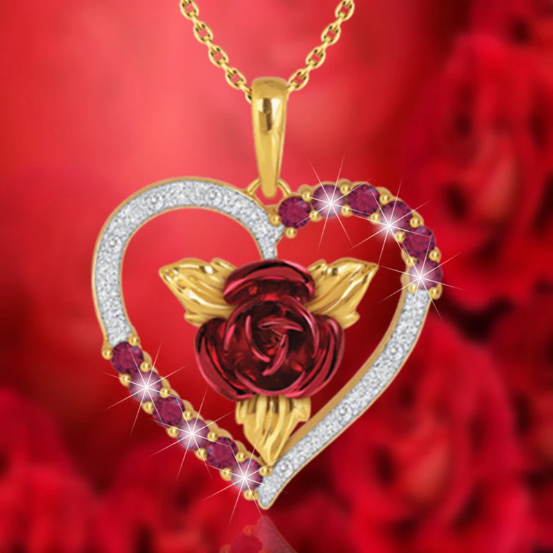 Heart Shaped Rose Pendant Necklace