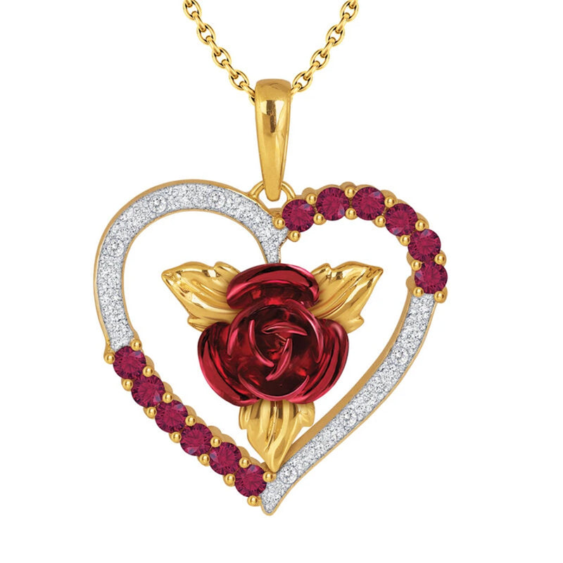 Heart Shaped Rose Pendant Necklace