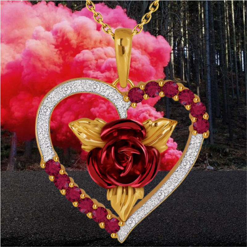 Heart Shaped Rose Pendant Necklace