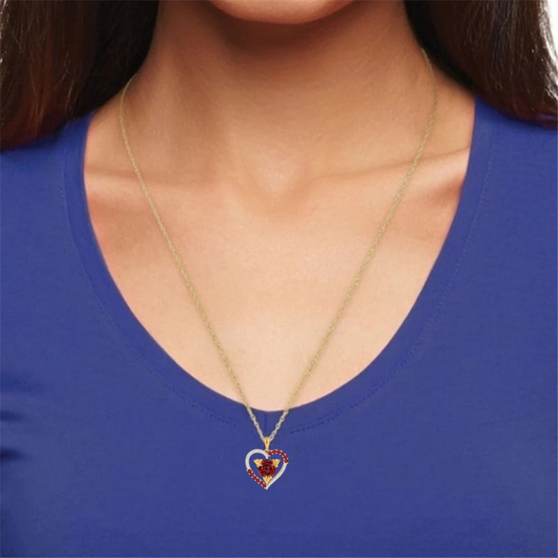 Heart Shaped Rose Pendant Necklace